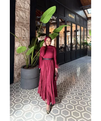 Düz Saten Etek - Bordo