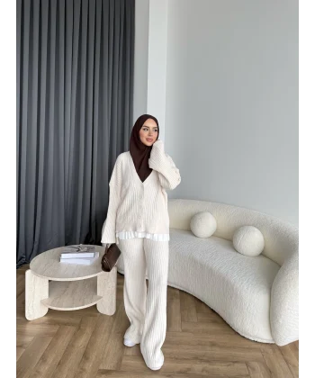 Elenor Düğmeli Triko Takım - Bej