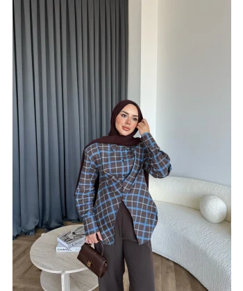 Esla Kareli Gömlek - Kahve