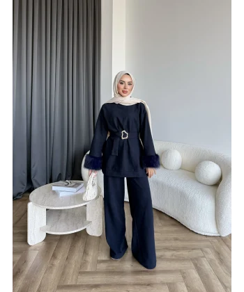 Estes Kolu Kürklü Takım - Lacivert