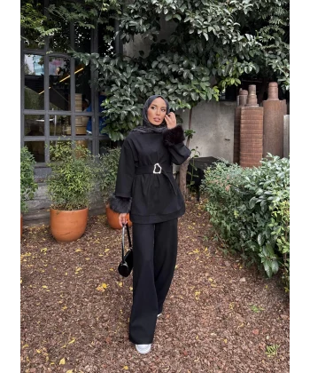 Estes Kolu Kürklü Takım - Siyah