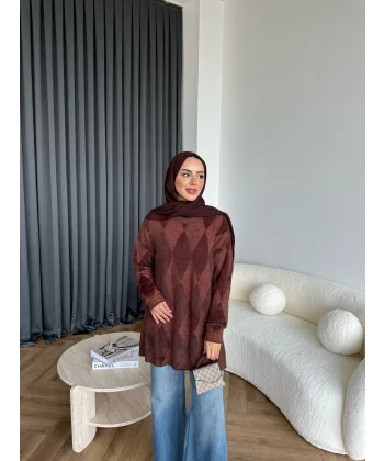 Faramis Baklava Tüylü Kazak - Acı Kahve