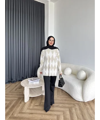 Faramis Baklava Tüylü Kazak - Ekru