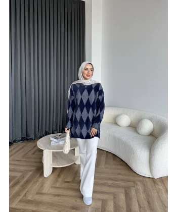 Faramis Baklava Tüylü Kazak - Lacivert