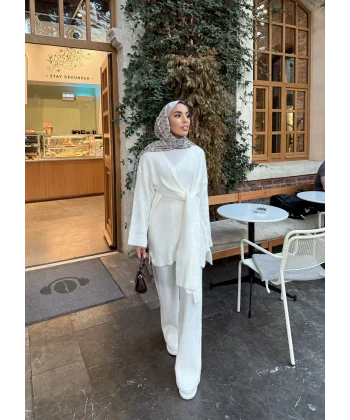 Fireya Bağlamalı Triko Takım - Ekru