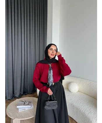 Fiyonklu Kazak - Bordo