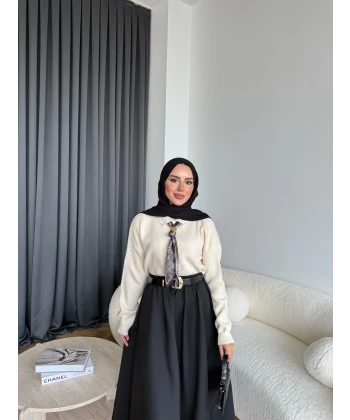 Fiyonklu Kazak - Krem