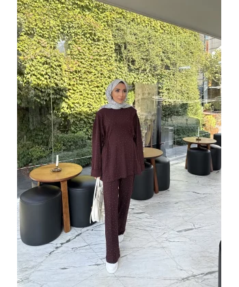 Bendetta Taşlı Oysh Takım - Bordo