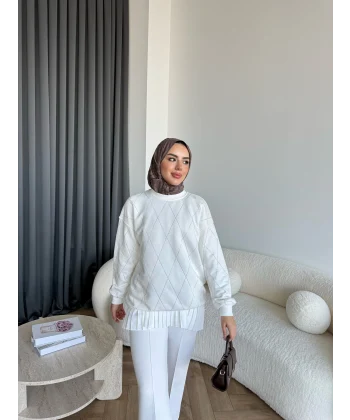 Gn-Elban Taşlı Sweat - Beyaz