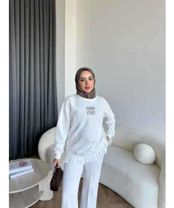 Gn-Mın Taşlı Sweat - Beyaz