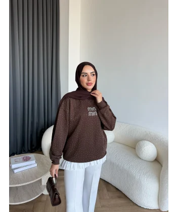 Gn-Mın Taşlı Sweat - Kahve