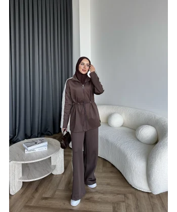 Gollan Fermuarlı Scuba Takım - Acı Kahve