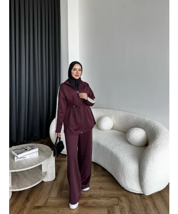 Gollan Fermuarlı Scuba Takım - Bordo