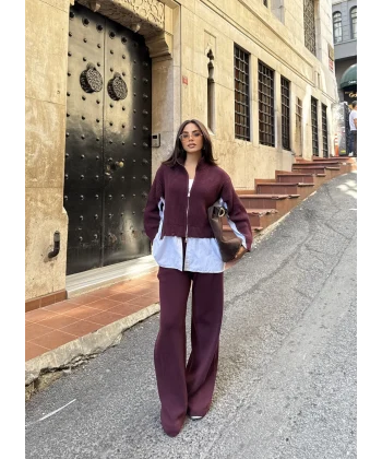 Hanne Gömlek Detaylı Takım - Bordo