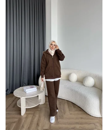 Hps-Taşlı Kürk Detay Takım - Kahve