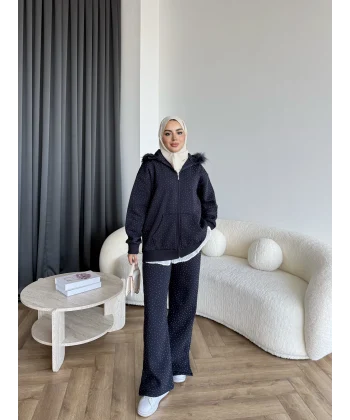 Hps-Taşlı Kürk Detay Takım - Lacivert