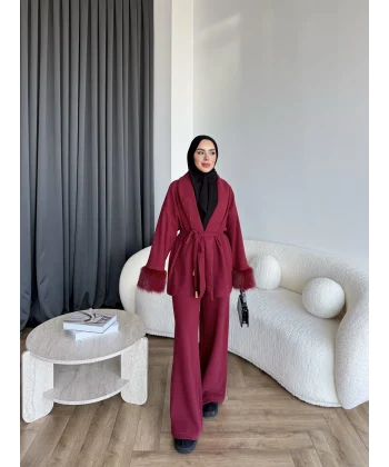 Hümas Kürk Detaylı Takım - Bordo ÖN SİPARİŞ