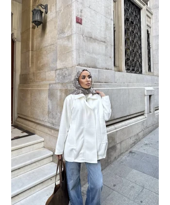 İren Süet Bomber Ceket - Beyaz