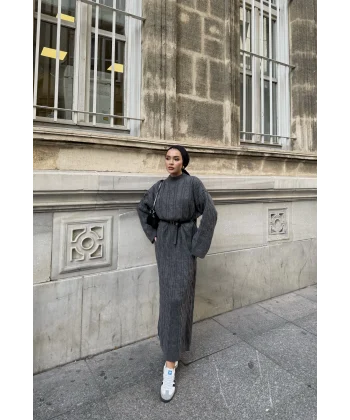 Işıl Örgü Triko Elbise - Füme