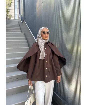 Joelle Pelerinli Ceket - Acı Kahve