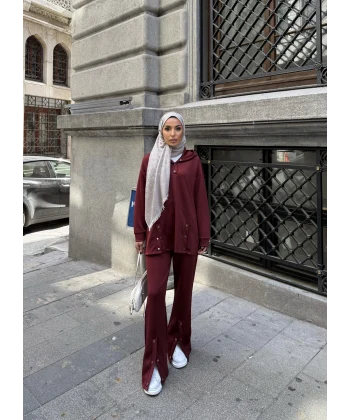 Kamar Düğmeli Takım - Bordo