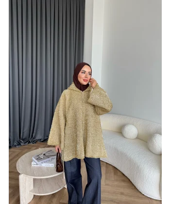 Kapşonlu Simli Hırka - Sarı