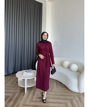 Kelsi Bağlamalı Elbise - Bordo
