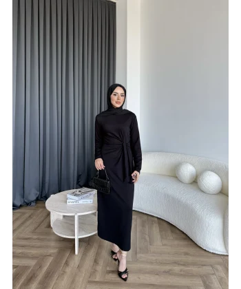 Kelsi Bağlamalı Elbise - Siyah