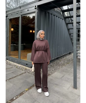 Kimmy Ön Çizgili Takım - Kahve