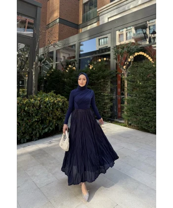 Kırışık Etek - Lacivert