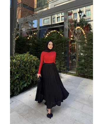 Kırışık Etek - Siyah