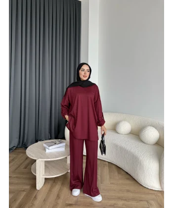 Kol Detaylı Oysh Takım - Bordo