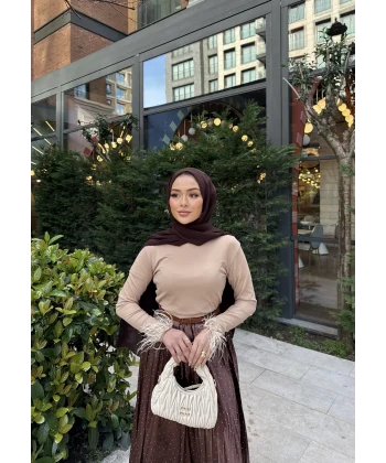 Kol Detaylı Püsküllü Body - Bej