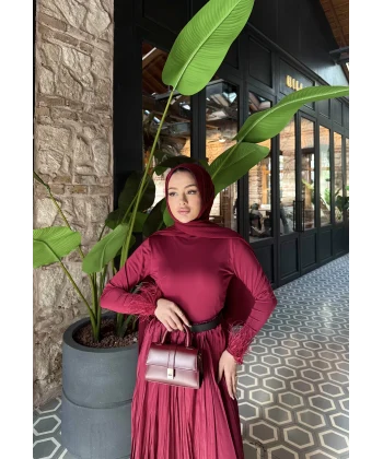 Kol Detaylı Püsküllü Body - Bordo