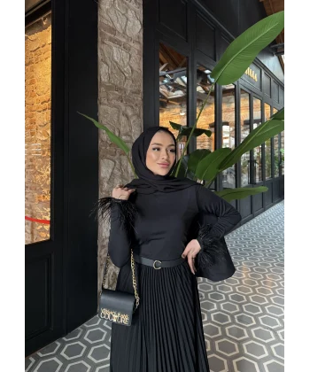 Kol Detaylı Püsküllü Body - Siyah