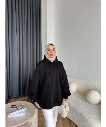 Kolu Piliseli 3 İplik Sweat - Siyah