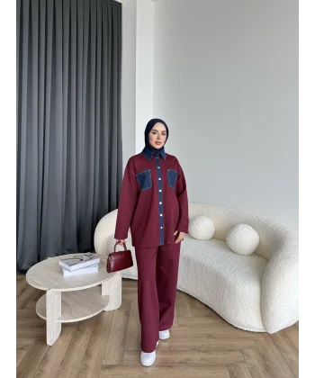 Kot Detaylı Oysh Takım - Bordo