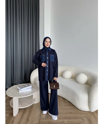 Kot Detaylı Oysh Takım - Lacivert