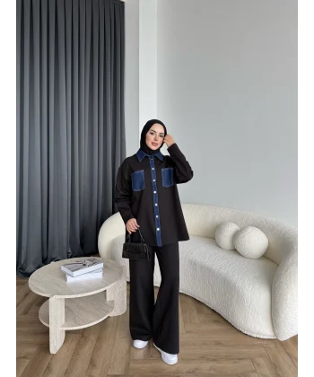 Kot Detaylı Oysh Takım - Siyah