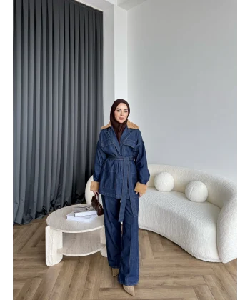 Kürk Detaylı Kot Takım