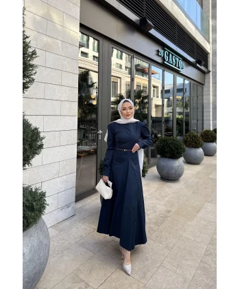 Ladin Kemerli Elbise - Lacivert