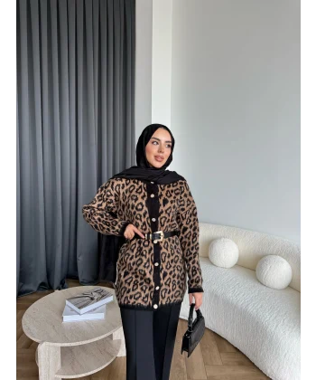 Leopar Gold Düğmeli Hırka