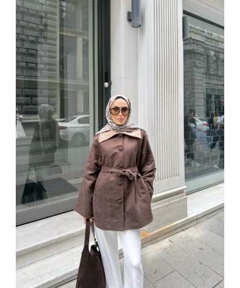 Lezya Yaka Detay Ceket - Acı Kahve