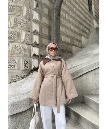 Lezya Yaka Detay Ceket - Vizon