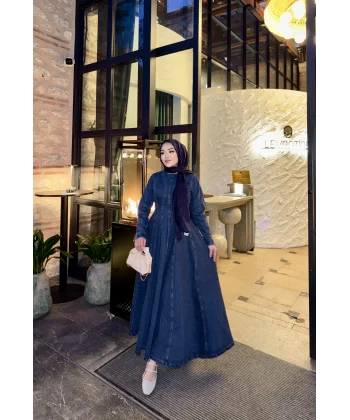 Linda Kot Elbise - Koyu Mavi