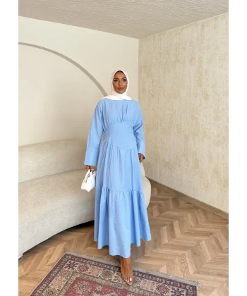 Linen Elbise - Mavi