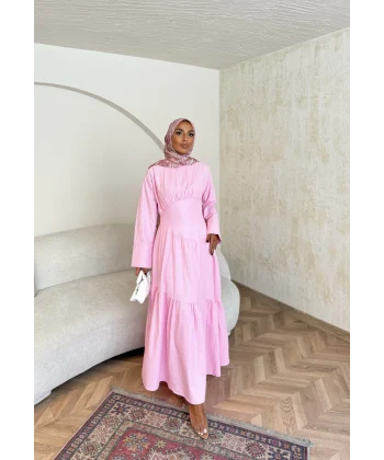 Linen Elbise - Pembe