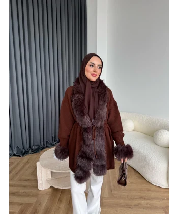 Luella Kürk Detaylı Hırka - Acı Kahve