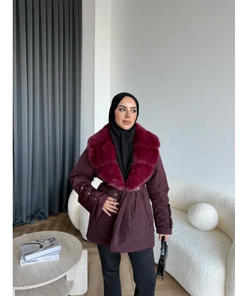 Marlo Kürk Detaylı Mont - Bordo