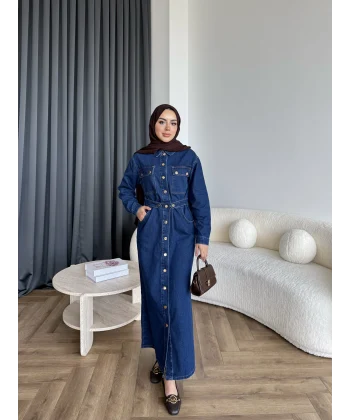 Melsa Kot Elbise - Koyu Mavi